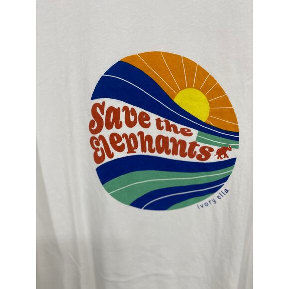Ivory Ella Save the Elephants Womens White Tank Top Shirt NEW Size Medium - Picture 2 of 9